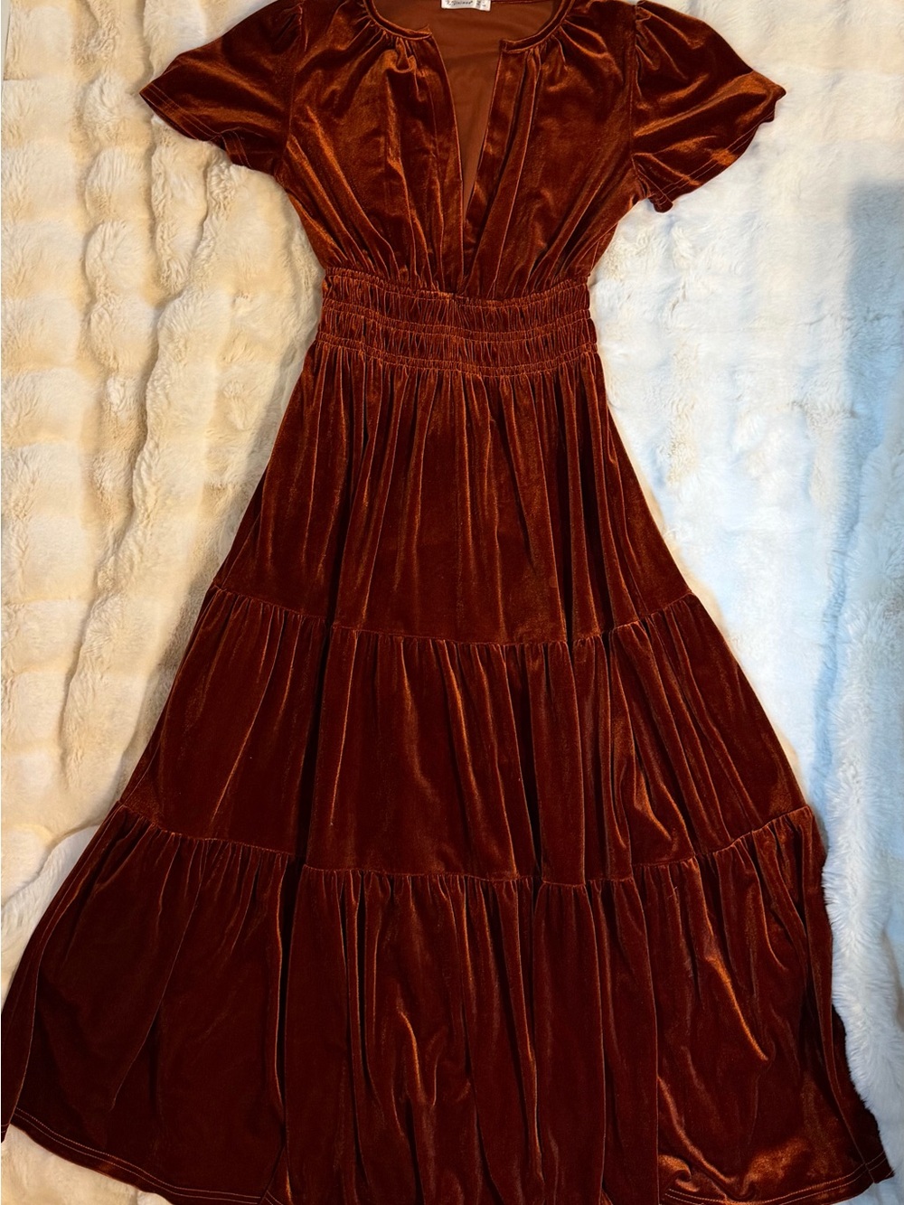 Women’s Velvet Tiered Maxi Dress - Rust